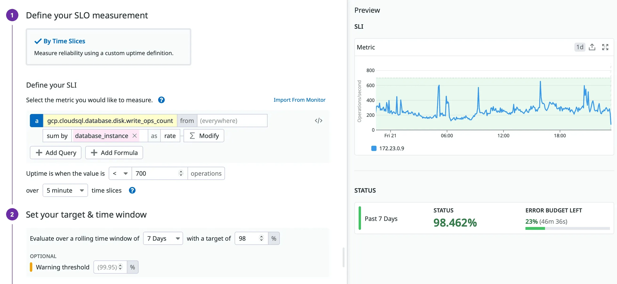 Datadog SLO creation page