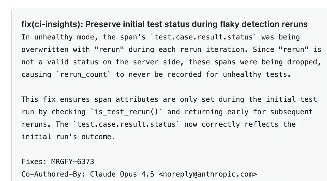 A commit message written by Claude Code.