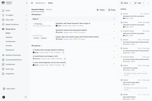 Merge Queue in the Mergify dashboard