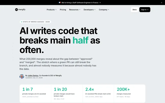 AI-assisted PRs break main half as often as human ones